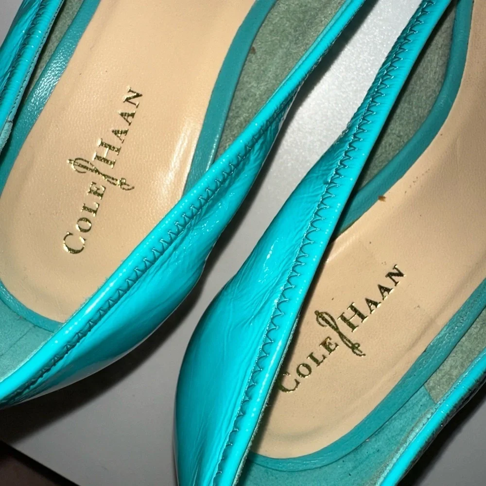 Cole Haan Turquoise Peep-Toe Wedge Flats